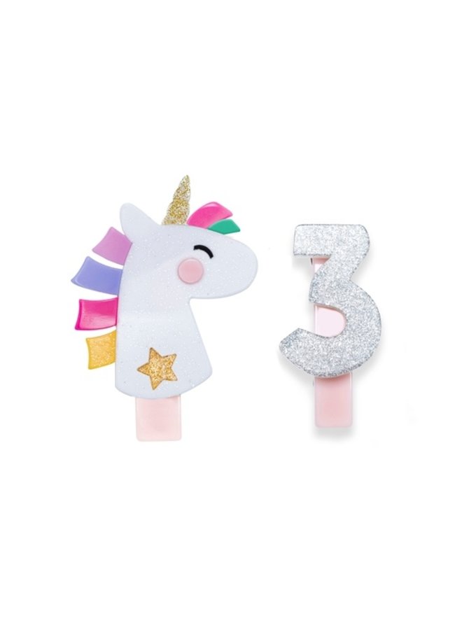 Unicorn Party + Number 3 Alligator Clips