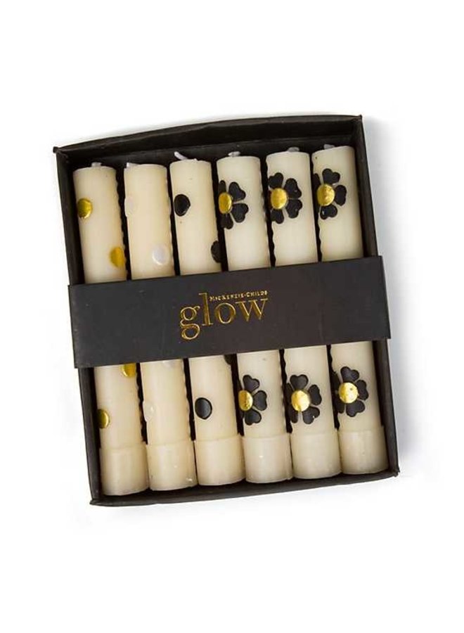 Mini Dinner Candles - Silver & Gold Mod Flowers - Set of 6