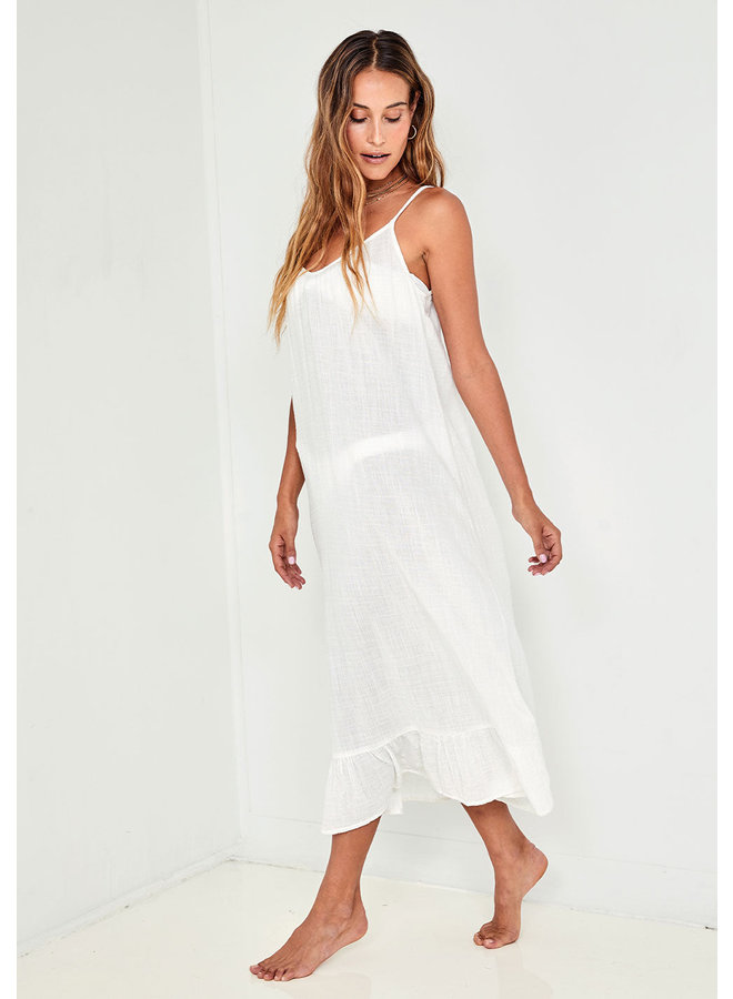 Cami Shirred Beach Dress - White