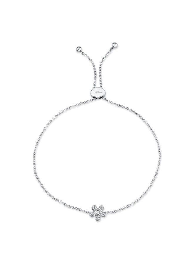 14KWG Diamond Flower Bolo Bracelet
