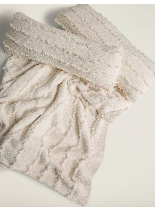 CozyChic Placed Fringe Blanket- Cream