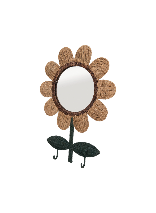 Round Woven Flower Mirror with Hooks