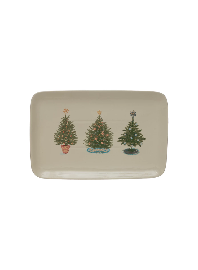 15" Stoneware Platter with Three Classic Trees