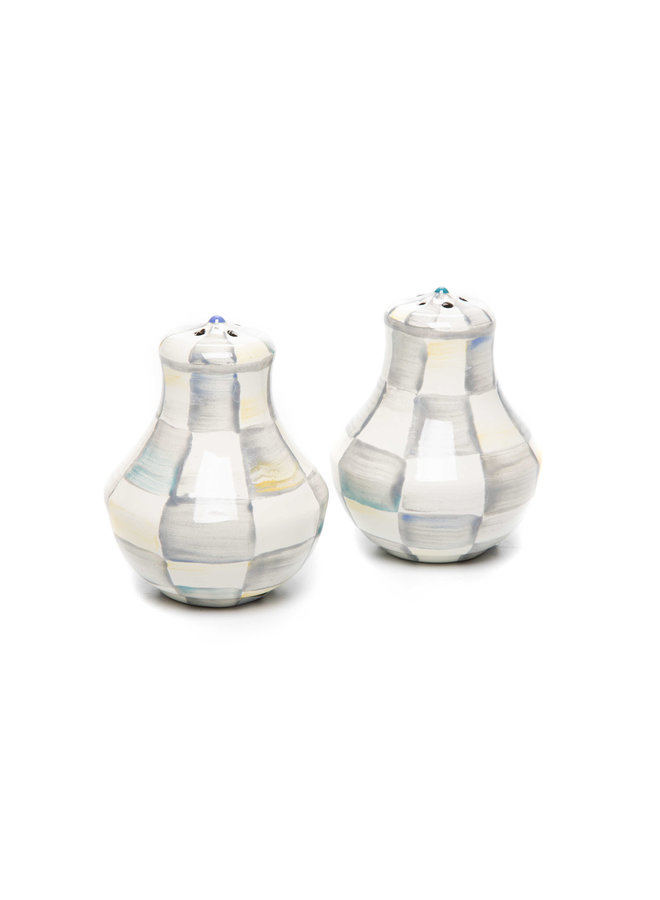 Sterling Check Enamel Salt & Pepper Shakers