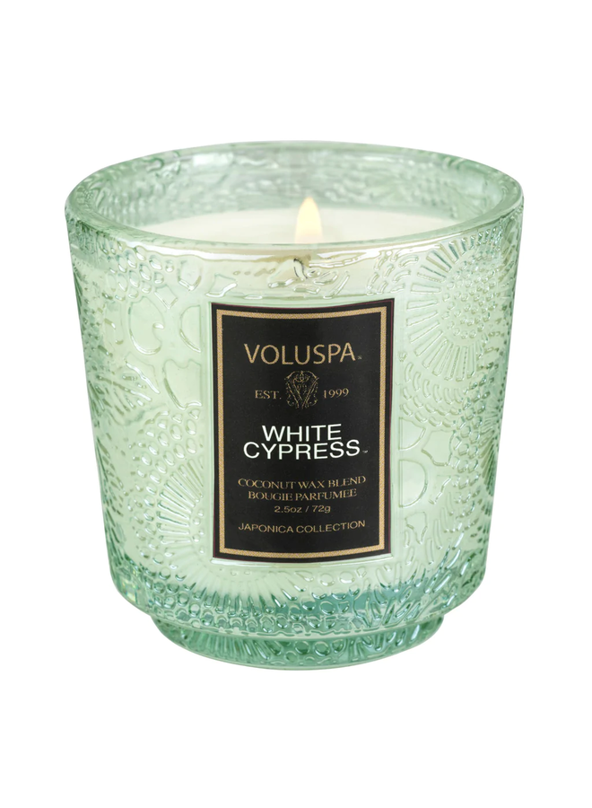 White Cypress Petite Pedestal Candle