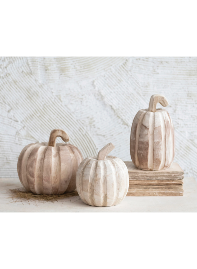 7" Hand Carved Paulownia Wood Pumpkin