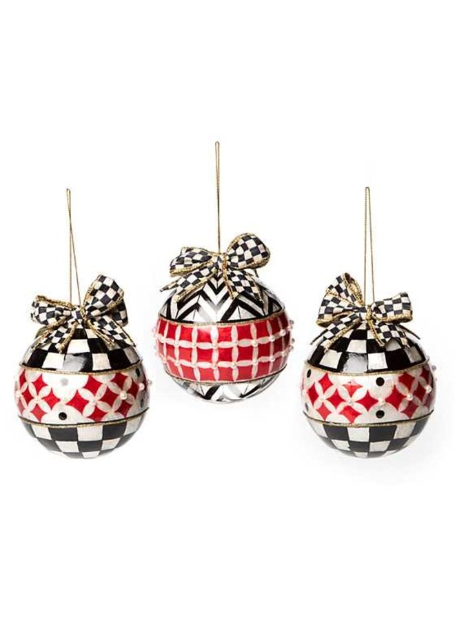 Checkmate Banded Capiz Ornaments - Set of 3