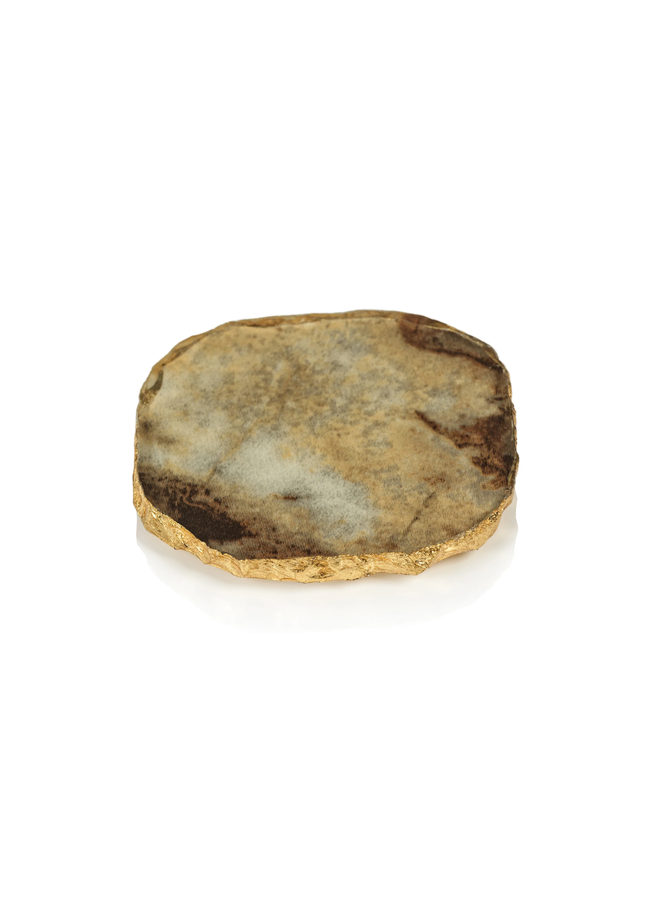 Agate Marble Glass Coaster with Gold Rim - Brown Tone