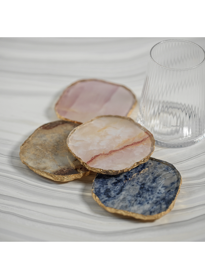 Agate Marble Glass Coaster with Gold Rim - Blue Tone