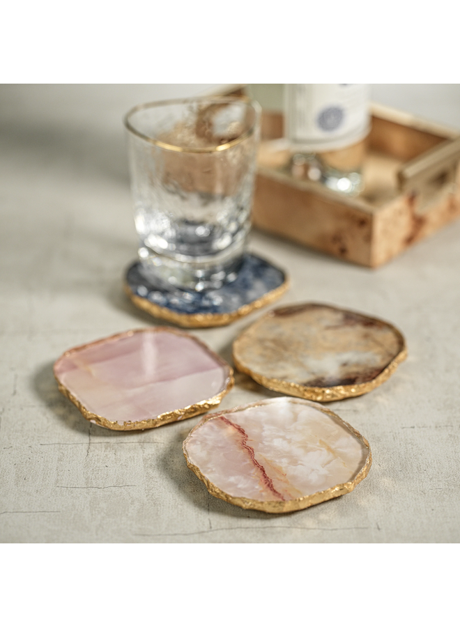 Agate Marble Glass Coaster with Gold Rim - Pink Tone