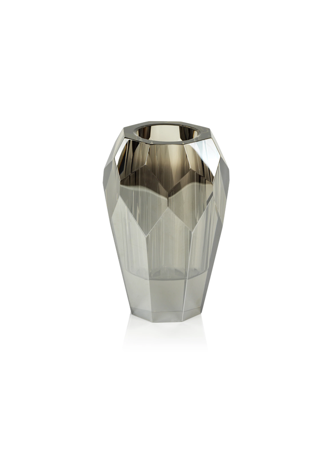 Veniza Cut Crystal Vase - Smoke