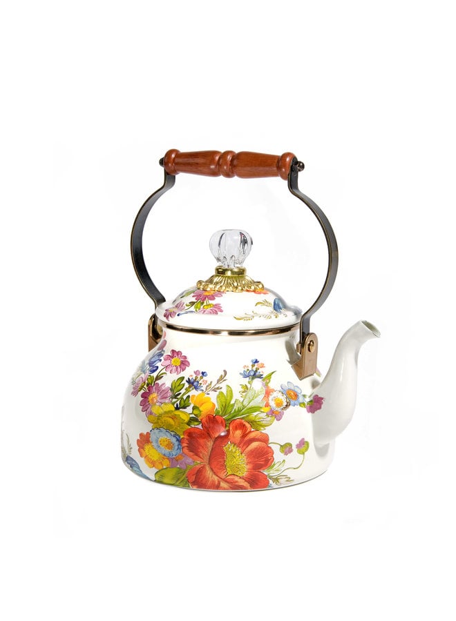 White Flower Market 2 Quart Tea Kettle