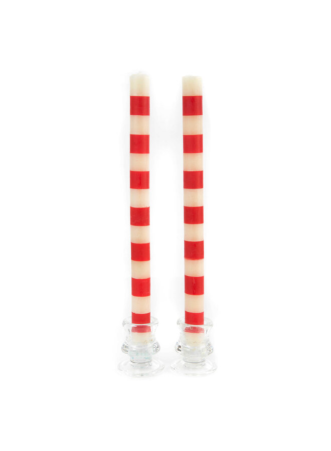 Bands Dinner Candles - Red - Set of 2