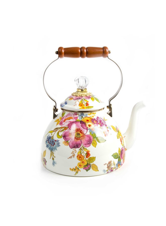 Flower Market 3 Quart Tea Kettle - White