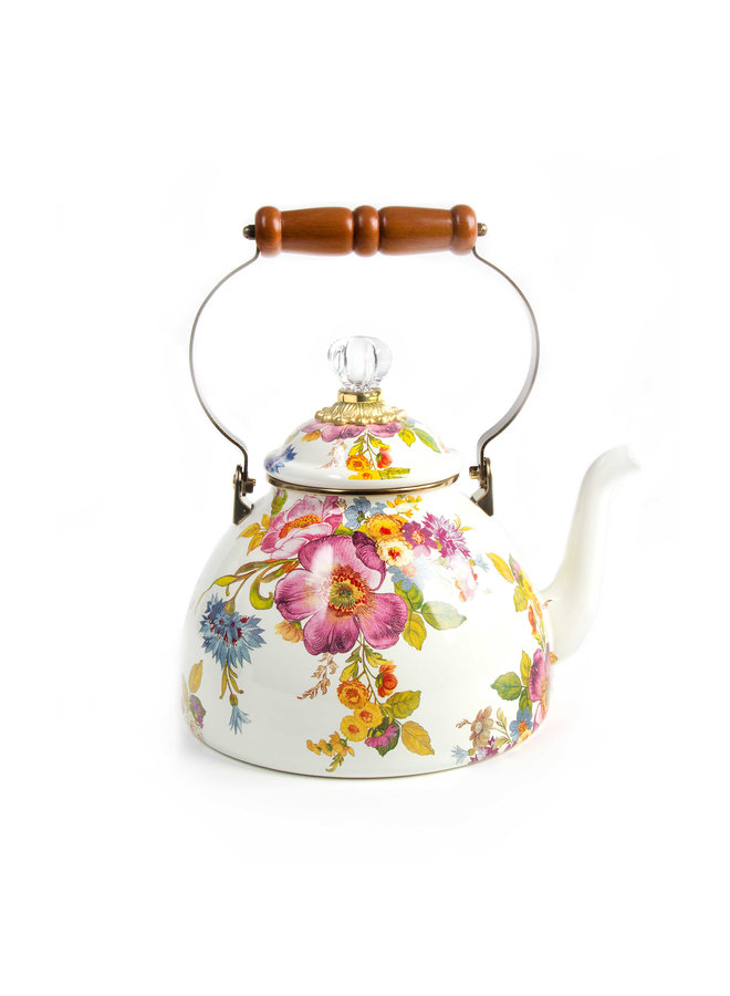 White Flower Market 3 Quart Tea Kettle