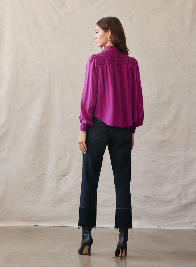 Long Sleeve Smocked Blouse - Fuchsia