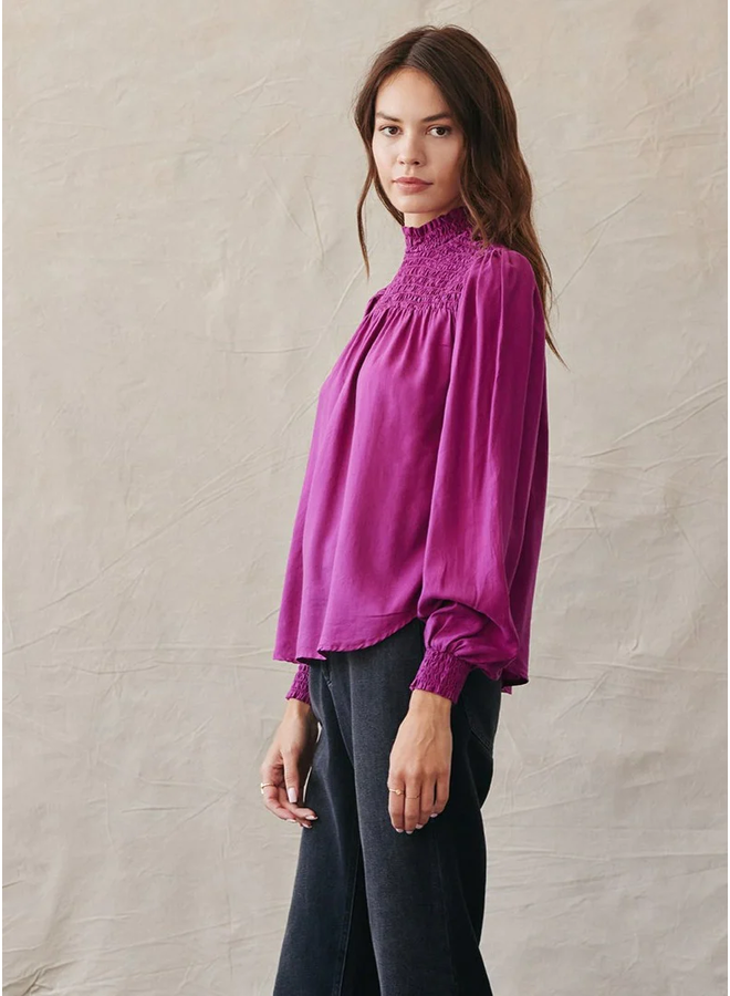 Long Sleeve Smocked Blouse - Fuchsia