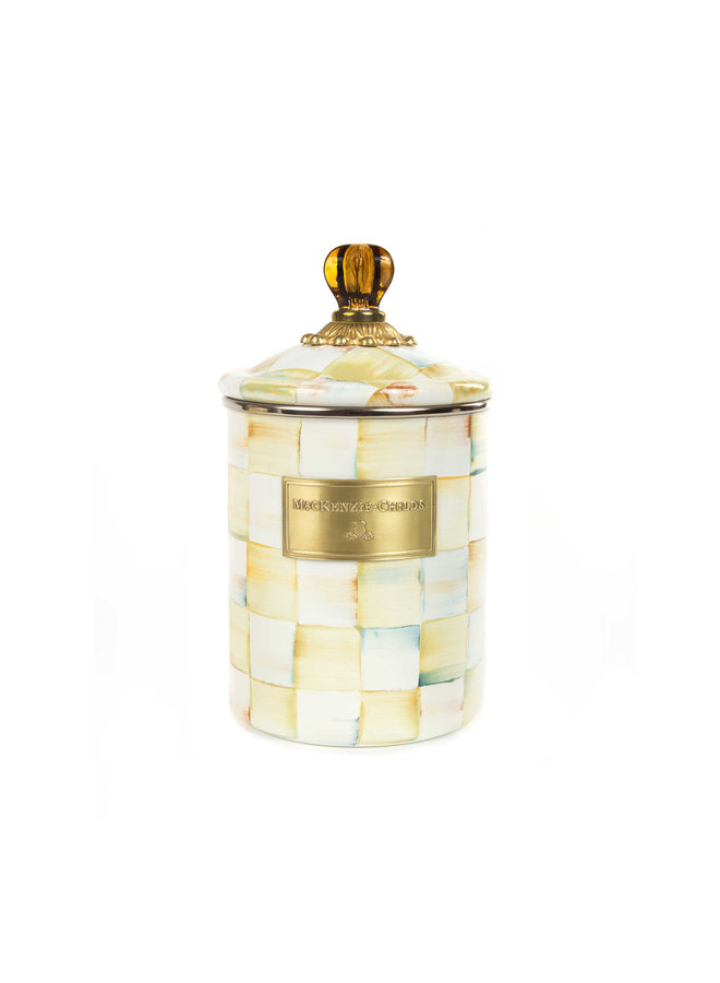 Parchment Check Enamel Canister - Medium