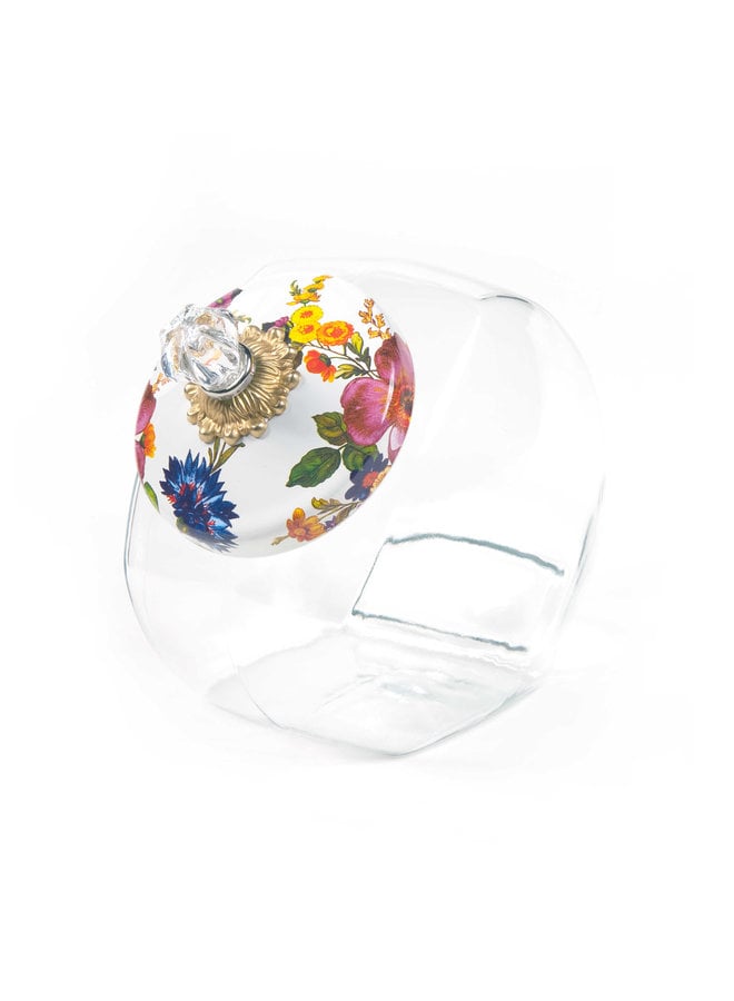 Cookie Jar with Flower Market Enamel Lid - White