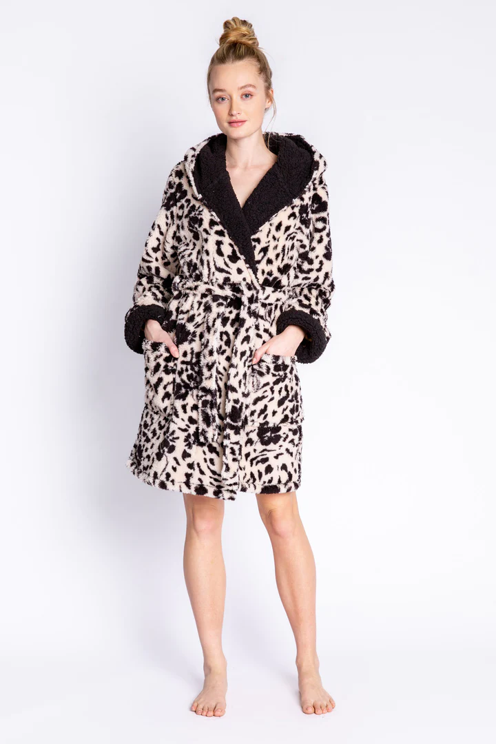 Cozy Plush Robe Champagne (Leopard) ivory & birch