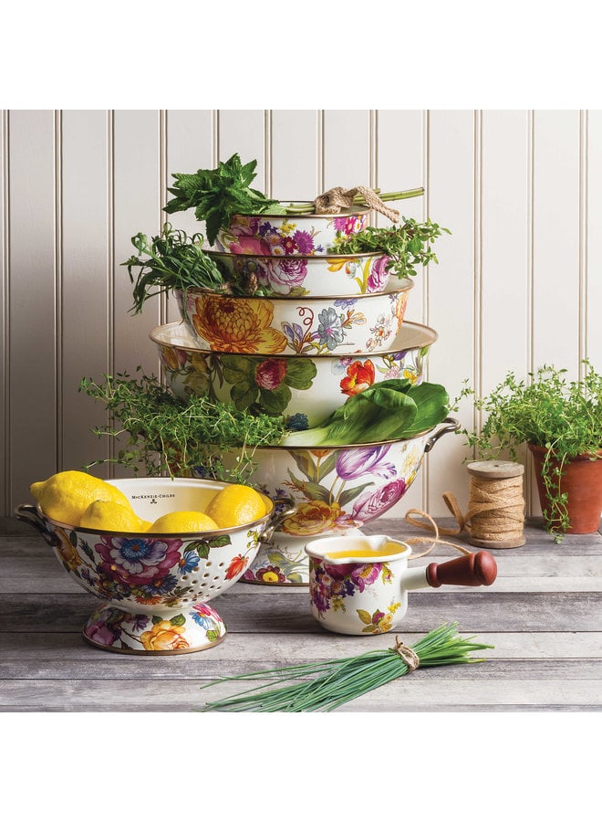 White Flower Market Large Colander