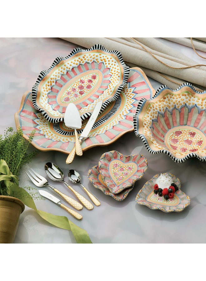 Gold Check Hostess Serving Set ivory & birch