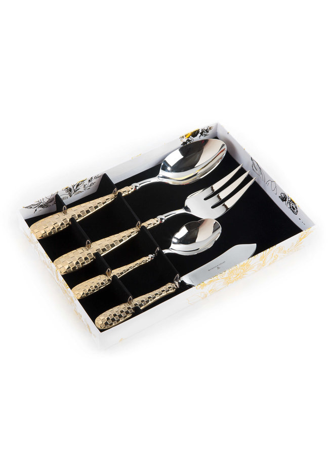 Gold Check Hostess Serving Set ivory & birch