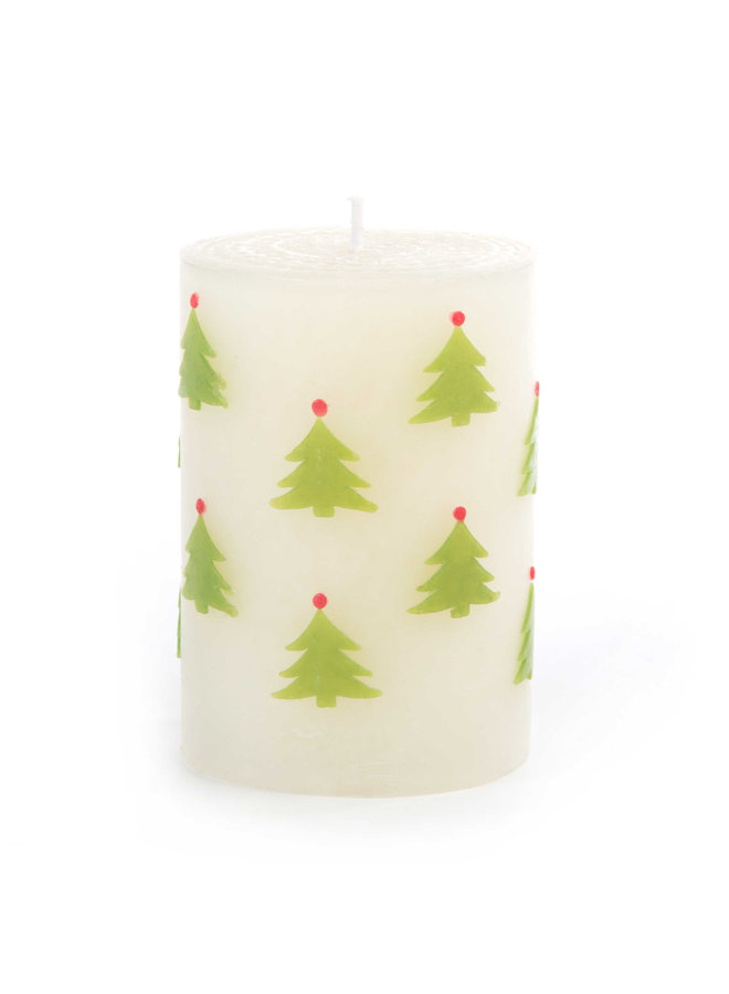 Christmas Tree Pillar Candle - 4" - Red & Green