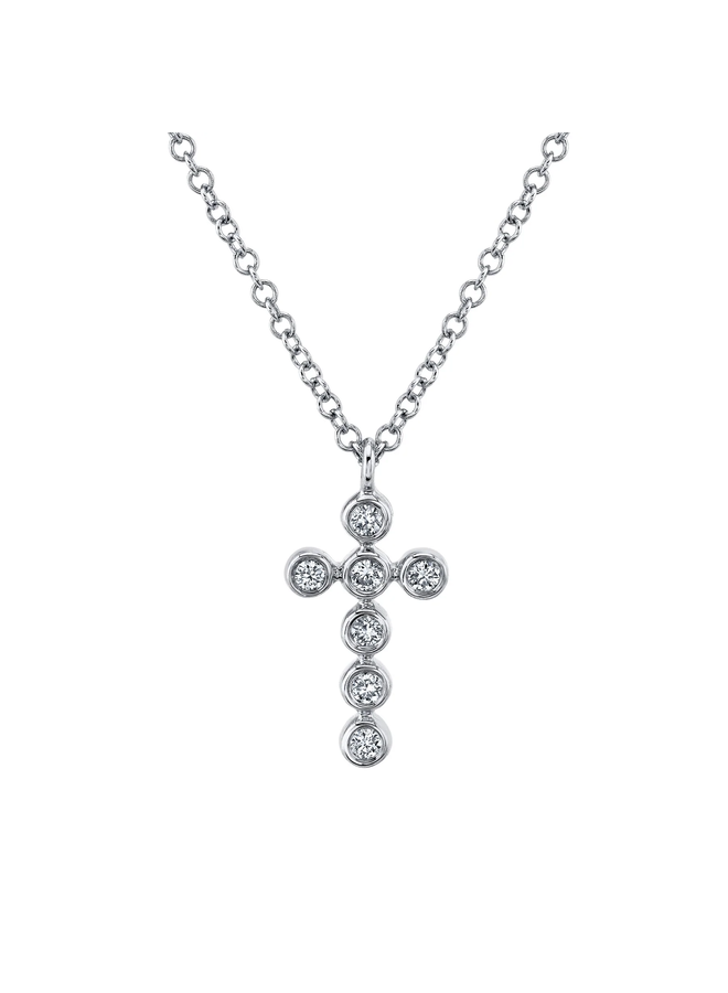 14KWG Diamond Bezel Cross Necklace