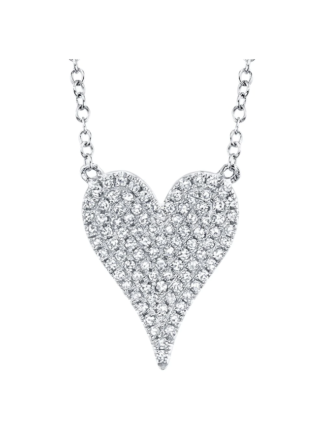 14K White Gold and Diamond Pave Heart Necklace (.21ct/.55"L)