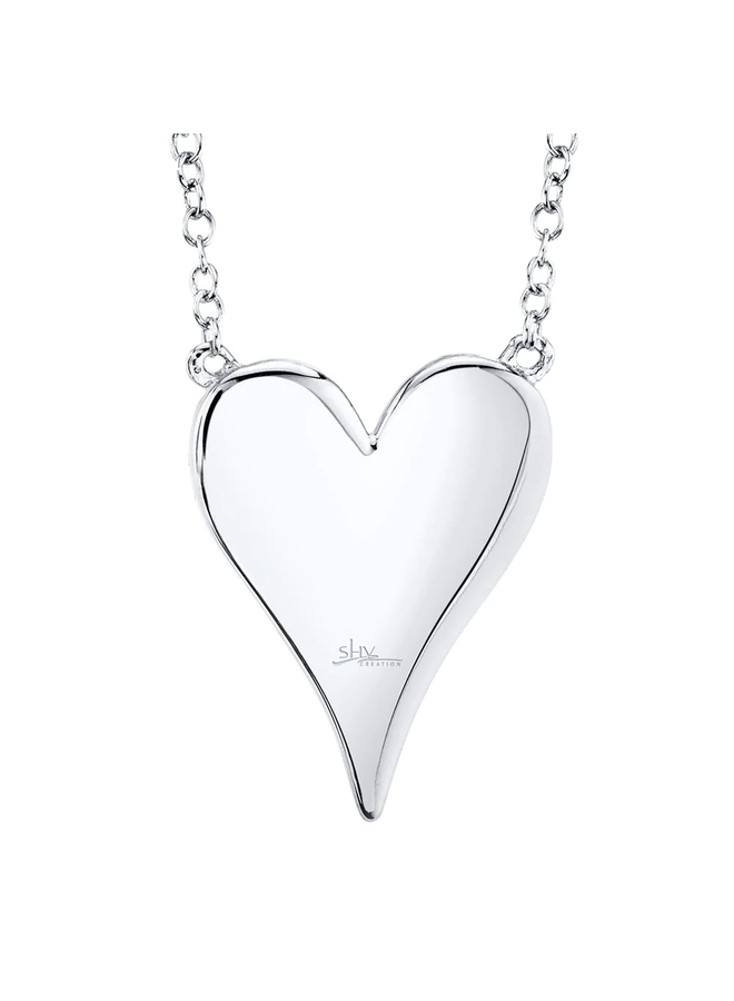 14K White Gold and Diamond Pave Heart Necklace (.21ct/.55"L)