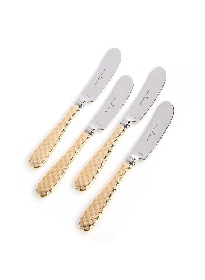 Gold Check Canape Knives - Set of 4