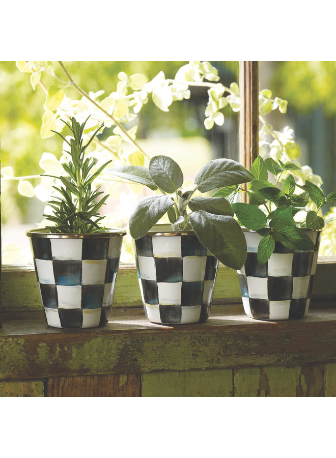 Courtly Check Enamel Herb Pots - Set of 3