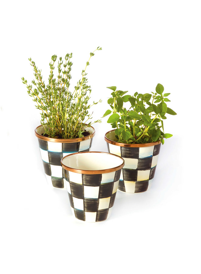 Courtly Check Enamel Herb Pots - Set of 3