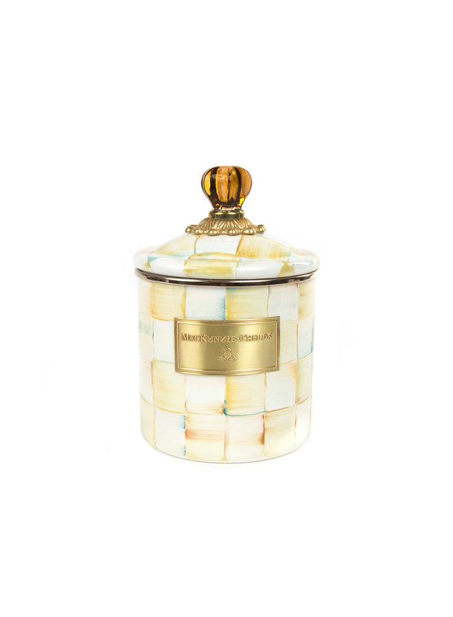 Parchment Check Enamel Canister -Small