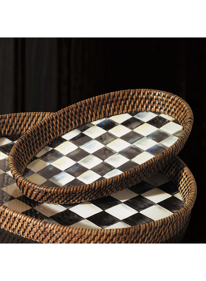 Courtly Check Rattan & Enamel Tray - Small