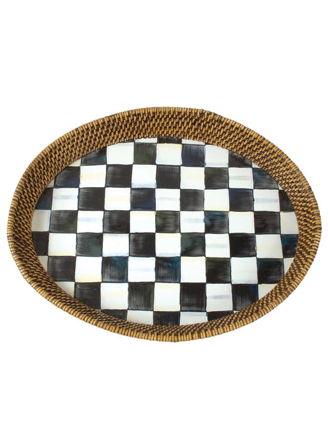 Courtly Check Rattan & Enamel Tray- Large