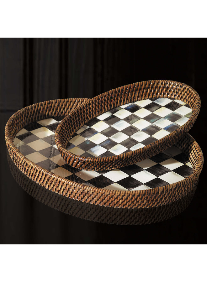 Courtly Check Rattan & Enamel Tray- Large