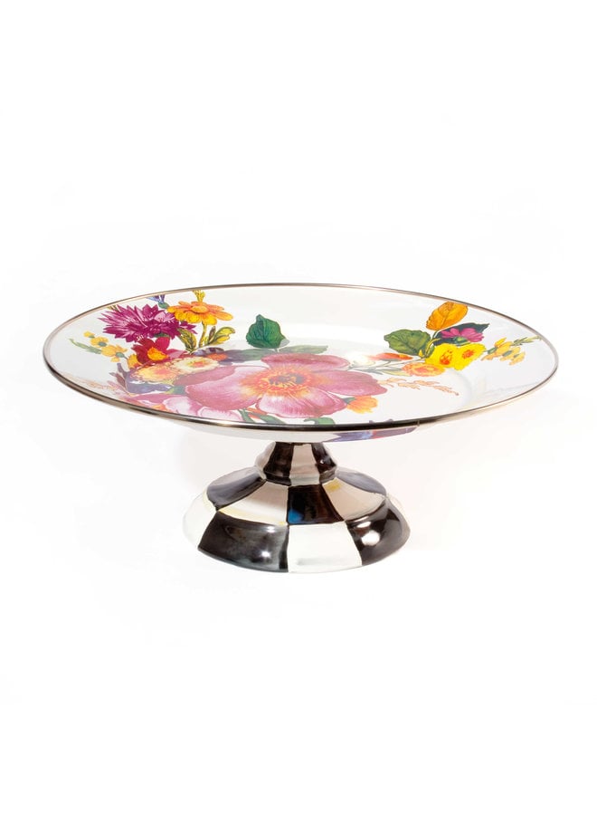 White Flower Market Small Pedestal Platter