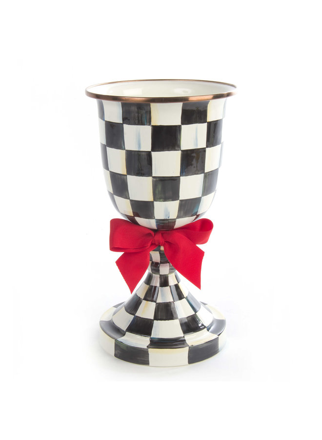 Courtly Check Pedestal Vase - Red Bow