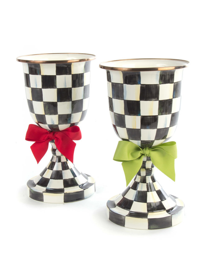 Courtly Check Pedestal Vase - Red Bow