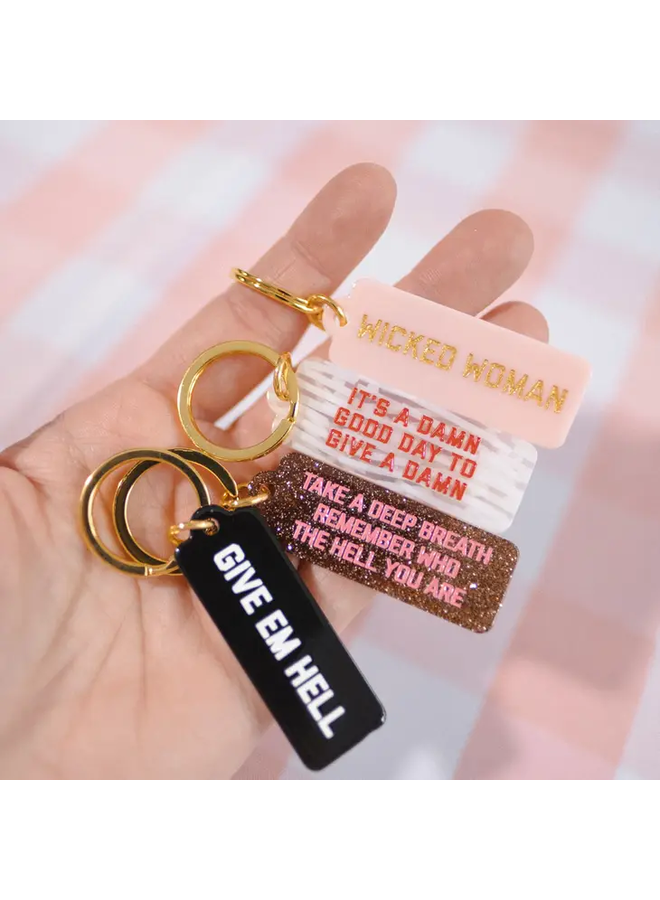 Glitter Give A Damn Rectangle Keytag