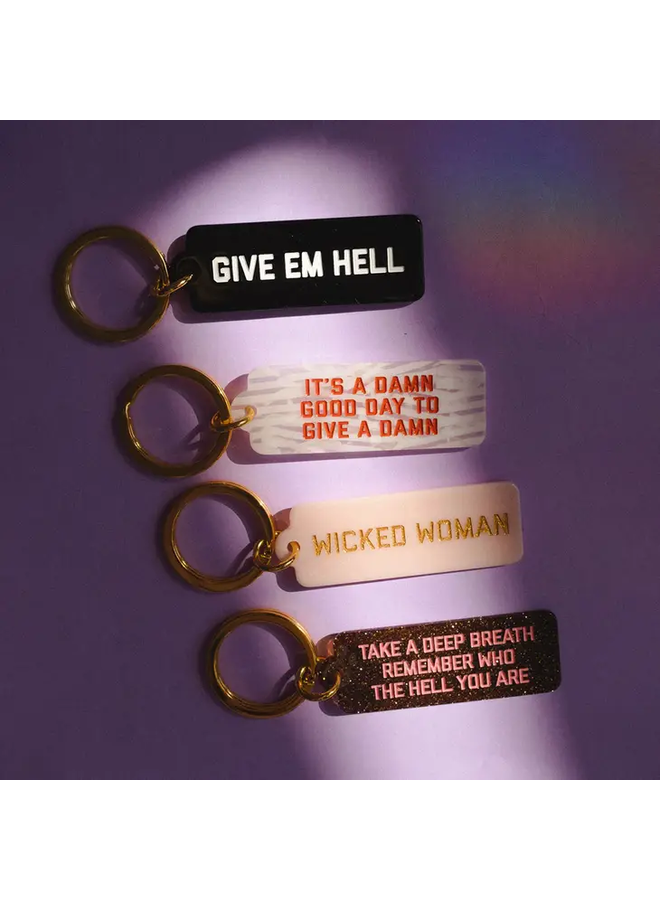 Glitter Give A Damn Rectangle Keytag