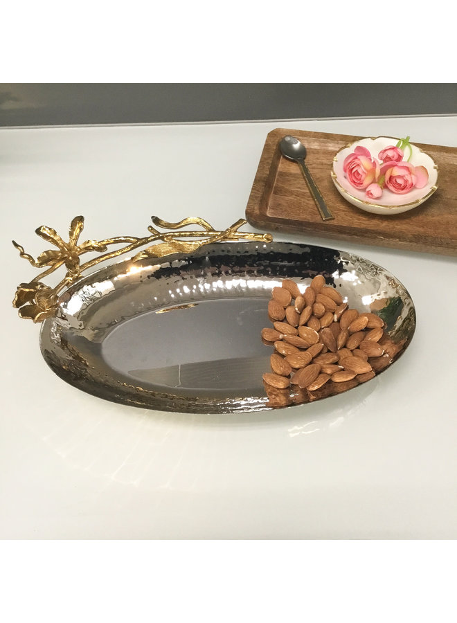 Gold Round Floral Tray - Large