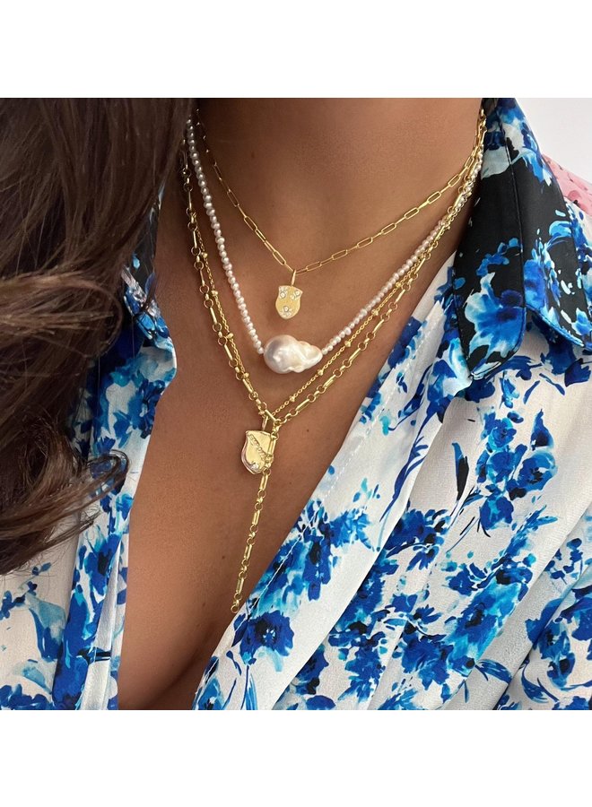 Empower Shield with White Zircon - Satellite Ball Chain