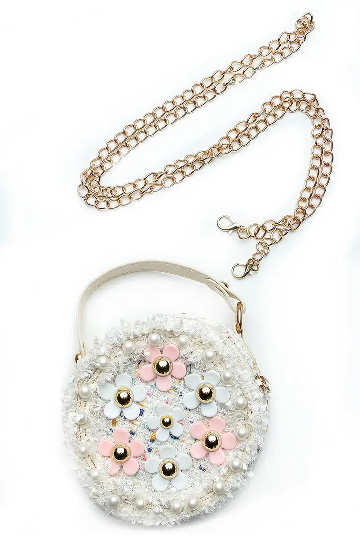 Girls Glitter Faux Pearl Crossbody Bag