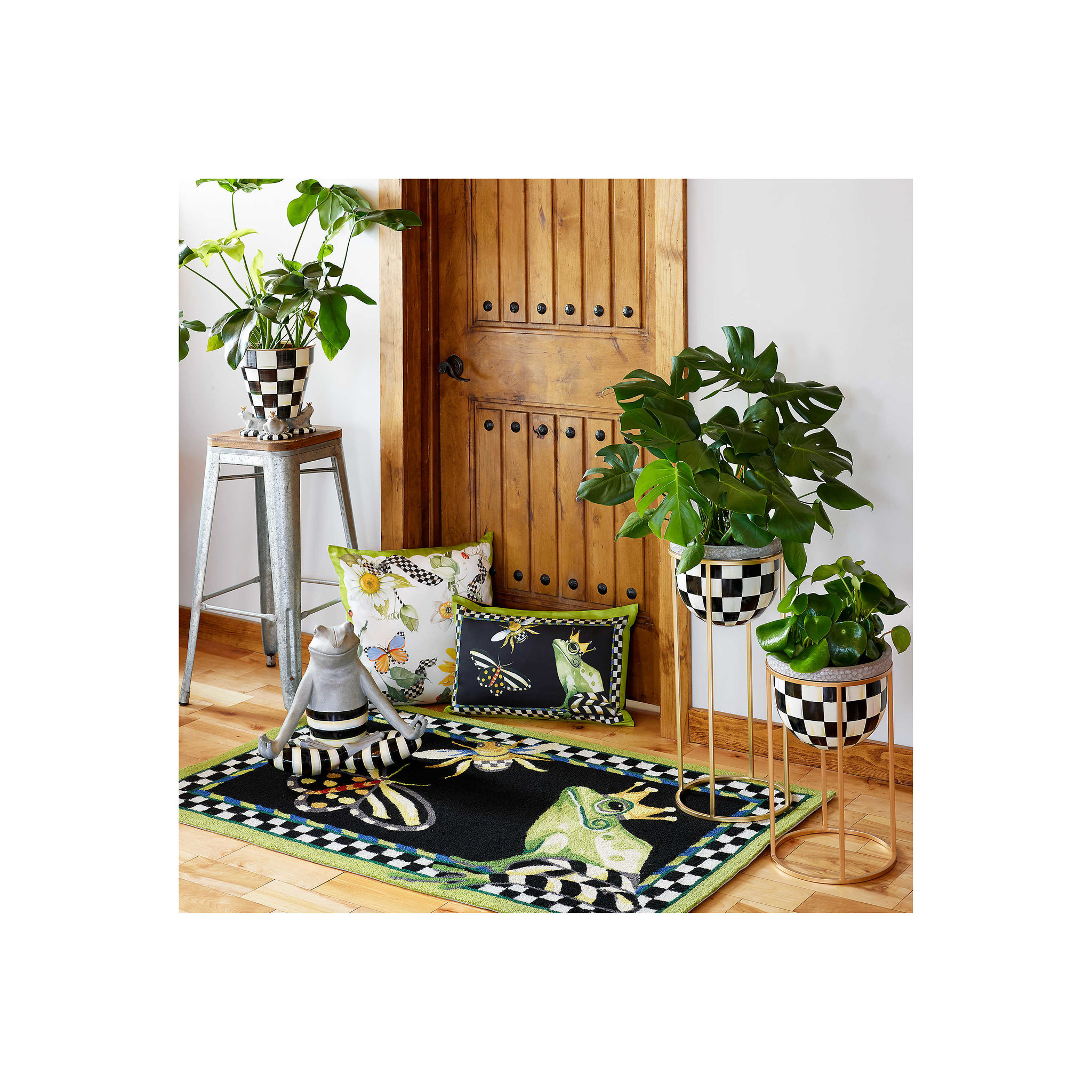 MacKenzie Childs Courtly Check Plant Stand Short