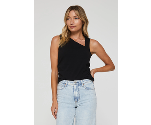 Cut Out Ribbed Tank Top in Black