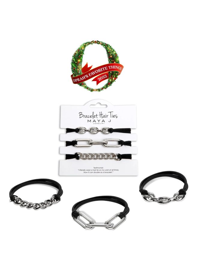 Bracelet Hair Ties - White Chain Links with Black cord