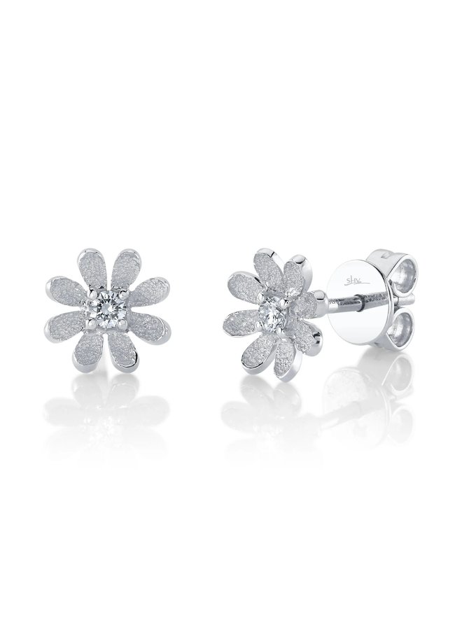 14KWG Diamond Flower Stud Earring (0.08ct)